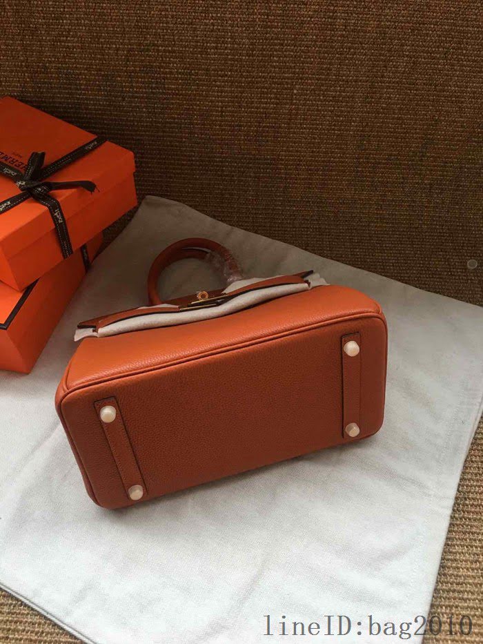 愛馬仕HERMES Birkin 鉑金包 橙色 進口小牛皮 金銀扣 皮質細膩柔軟 時尚女手提包  tdher1133